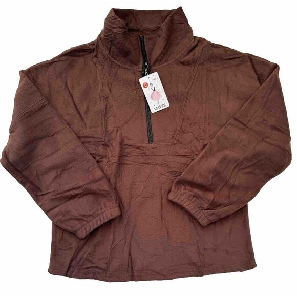 Women's Half Zip  PullOver sweatshirt Brown Size medium soft cozy activewear - Picture 1 of 8